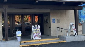 A "vote here" sign outside the Willits Community Center