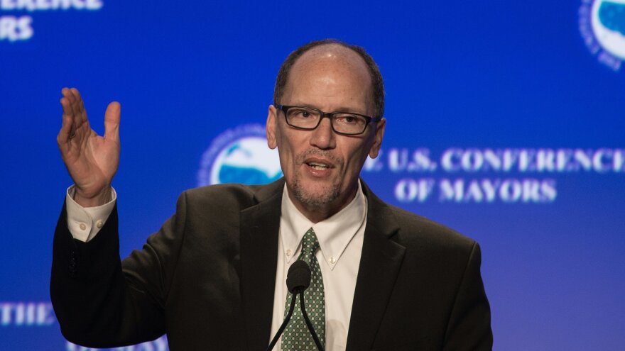 U.S. Labor Secretary Tom Perez speaks at the 84th annual Winter Meeting of The United States Conference of Mayors in January.