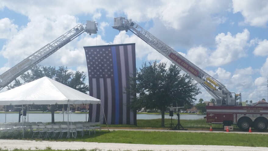 The site of post-funeral services for FMPD Officer Adam Jobbers-Miller at Germain Arena