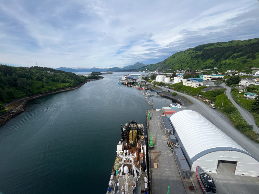 A trawl vessel sits docked on Kodiak Island in 2024.