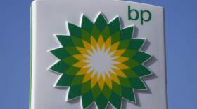 A BP logo is seen at a petrol station in London. (Frank Augstein/AP)
