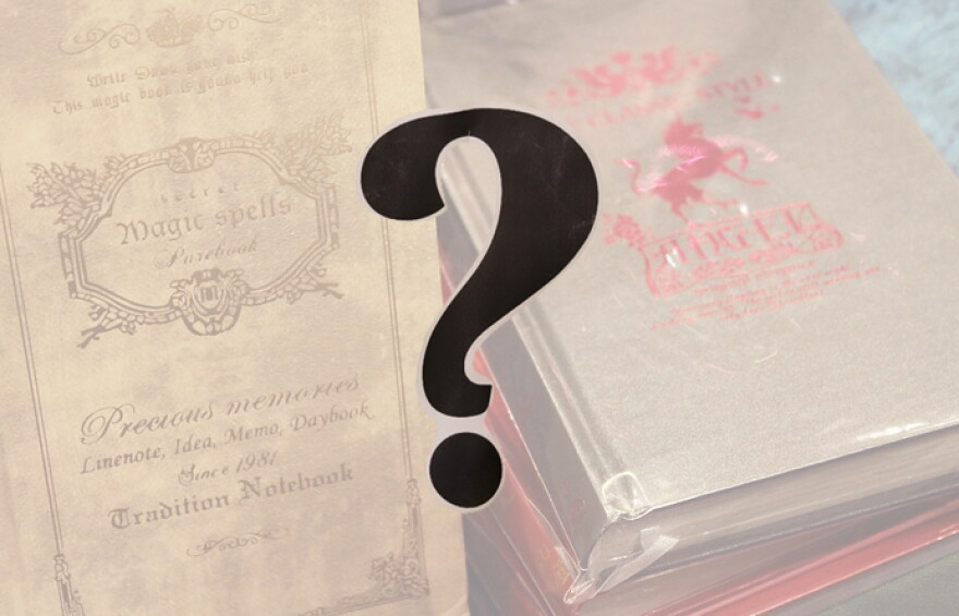 Cover of two old books; question mark in the foreground
