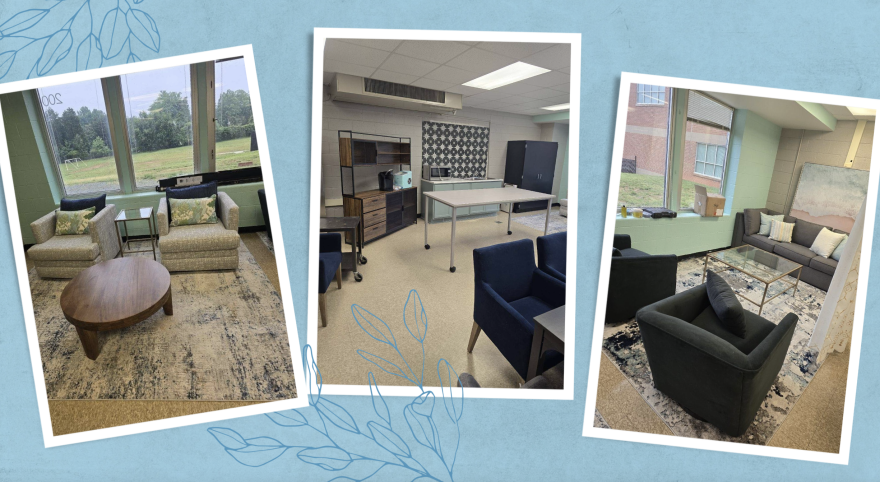 Photos of the newly renovated teachers' lounge at Easton Elementary School. (Screenshot courtesy of Community for Public Schools)