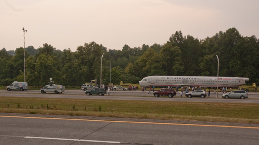 The US Airways jet spent the night at a rest stop on I-77 near the Va. line