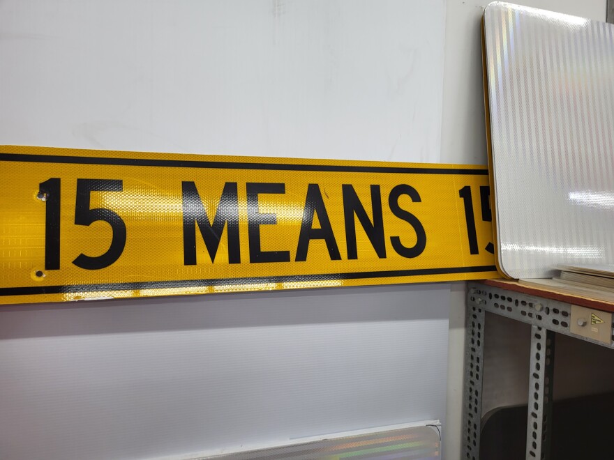 Greene County is trying creative solutions for cutting down on traffic accidents with signs like "15 means 15."