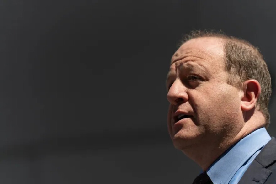 Colorado Gov. Jared Polis speaks to reporters on Thursday, May 8, 2025, during a news conference in Denver about what happened during the 2025 legislative session.