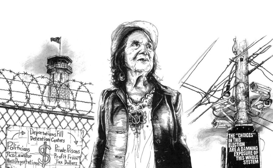 Vincent Valdez's drawing of American labor leader and activist Dolores Huerta, as part of his "New Americans" series