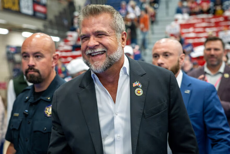 Gubernatorial candidate Victor Marx walks onto the delegation floor at the Colorado Republican Assembly on April 11, 2026, at CSU-Pueblo.