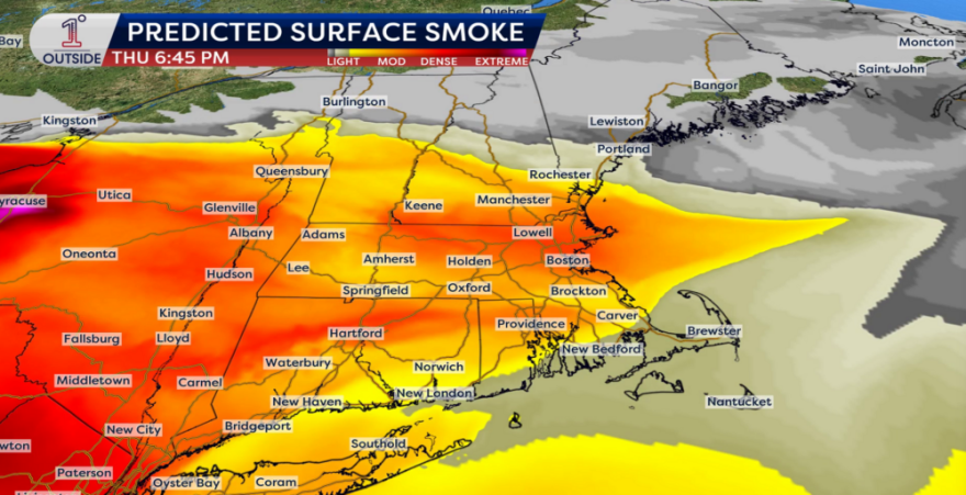 Predicted surface smoke for the evening of Thursday, July 16, 2026. (Danielle Noyes/1DegreeOutside)