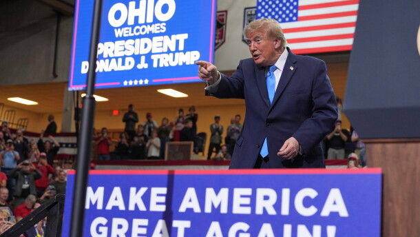President Donald Trump departs after speaking during an event at Butler High School in Vandalia, Ohio, Saturday, Oct. 3, 2026.
