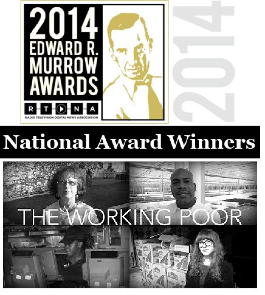 Murrow Award Logo and Working Poor Series Title banner (photos by Brian Bull, ideastream)