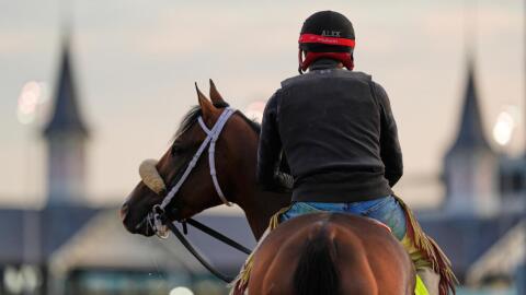 Kentucky Derby entrant Intrepido works out at Churchill Downs Friday, May 1, 2026, in Louisville, Ky. (Charlie Riedel/AP)