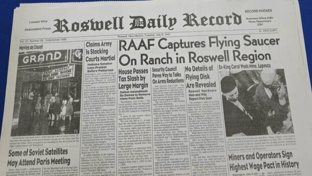 The famous copy of the Roswell Daily Record reporting on the 1947 UFO incident.