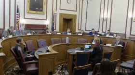 Members of the council sit in a half circle around the speaker, Maria Mastalerz of the Indiana Geological and Water Survey.