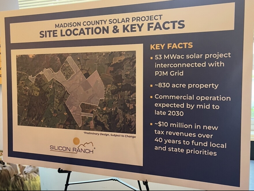 The project would generate 53 megawatts and span 830 acres throughout Madison County, according to an infographic presented at an Aug. 4 open house.
