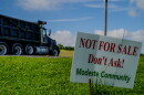 A sign in Modeste, Louisiana, on Tuesday, June 9, 2026, reads: "NOT FOR SALE Don't Ask!" Some residents in Ascension Parish say they’ve been kept in the dark about the Hyundai Steel project and refuse to sell their property for the site. 