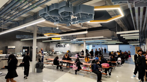 Eugenio María de Hostos Charter School cafeteria. The school year recently started at its new $54 million complex on Joseph Avenue.