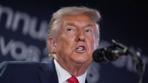 President Donald Trump speaks during a meeting of Global Business Leaders at the Annual Meeting of the World Economic Forum in Davos, Switzerland, Wednesday, Jan. 21, 2026.