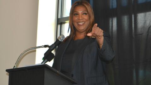 N.Y. Attorney General Letitia James speaks at a fundraiser for the Oswego County Democratic Party in Oswego June 16.