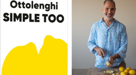 The cover of "Ottolenghi Simple Too" beside author Yotam Ottolenghi. (Courtesy of Penguin Random House)