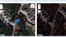The satellite image, at left, helped Piedmont Natural Gas identify an underground gas leak on a major distribution line near Greenville, S.C. 