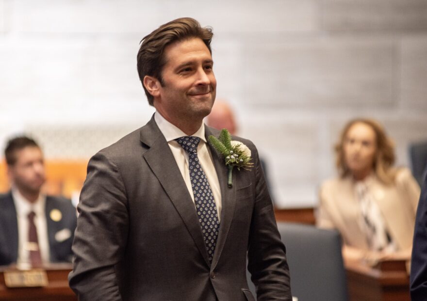 State Sen. David Gregory, R-Chesterfield, is introduced to the Missouri Senate on the first day of the 2025 legislative session