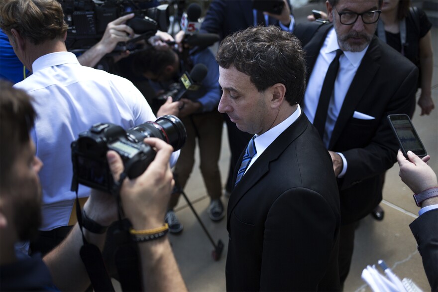 Former St. Louis County Executive Steve Stenger walks out of federal court Monday afternoon following his arraignment on pay-to-play charges.