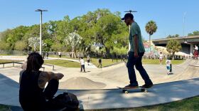 Skaters enjoy the new ramps at the Ocala Skate Park expansion grand opening Saturday. (Ornella Moreno/WUFT News)
