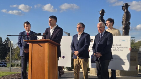 U.S. Representative Tom Barrett (R-MI 7) speaks at a rally for his reelection campaign on October 7, 2026.