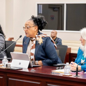 Pictured: Department of Health Chief Legal Counsel Mackiesh Taylor-Jones, left, Territorial Hospital System CEO Darlene Baptiste, center, and hospital legal counsel Julie Beberman testify before the Senate Committee on Health, Hospitals and Human Services during Tuesday’s hearing on proposed reforms to the Virgin Islands’ medical malpractice process.