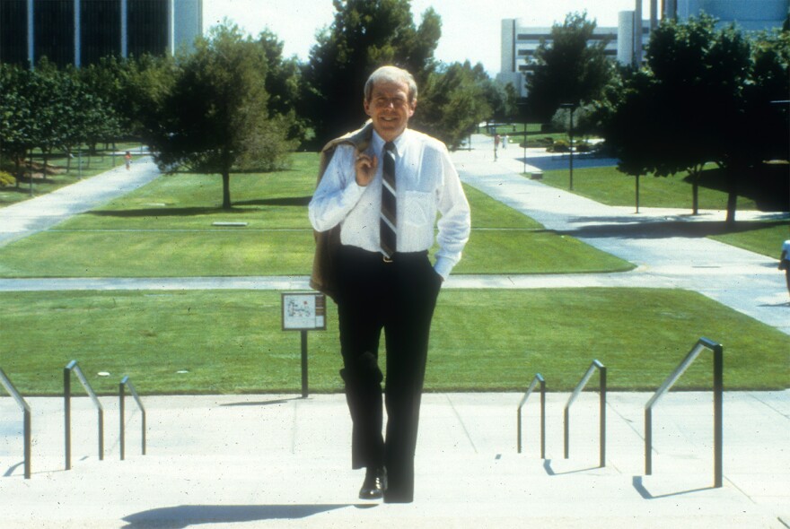 University of Nevada, Las Vegas President Robert Maxson on the north end of the East Mall on the UNLV campus.