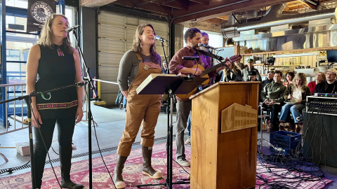 The Skamokawa Swamp Opera performs at Fort George Brewery in Astoria during the FisherPoet Gathering’s weeklong performances in February. The organization is taking some of its acts up and down the Oregon coast beginning this week