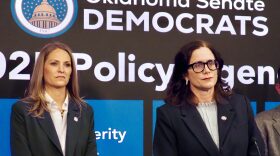 Sen. Carri Hicks, left, and Senate Minority Leader Julia Kirt, both Democrats from Oklahoma City, attend a news conference on Monday at the Oklahoma State Capitol to outline their caucus' policy priorities for the year.