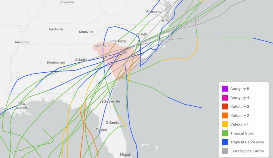 Tracks of tropical cyclones since 1851.