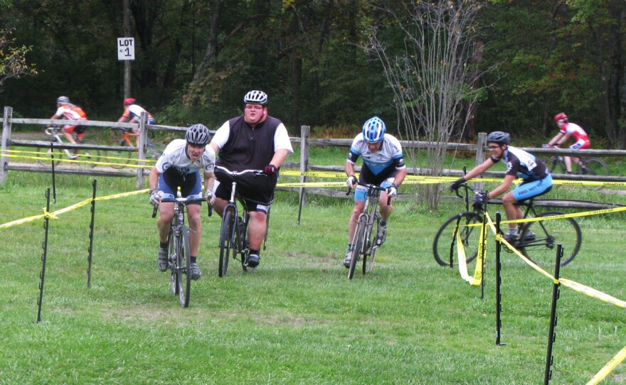 Ernest Gagnon competes in his first cyclocross race, the Midnight Ride of Cyclocross, on Sept. 26 in Lancaster, Mass.