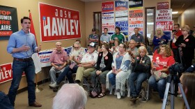 Missouri Attorney General Josh Hawley appeals to supporters Monday at a rally in Imperial, Mo., to promote his bid for the U.S. Senate.