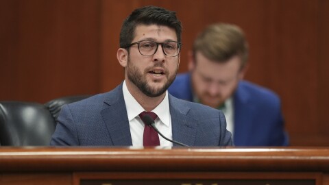 FILE - Florida Attorney General James Uthmeier speaks during a meeting between Gov. Ron DeSantis and the state cabinet at the Florida capitol 