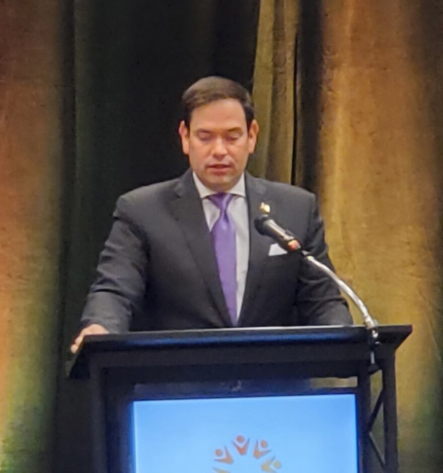 U.S. Sen. Marco Rubio (R-FL) addresses the Greater Naples Chamber of Commerce at the Hilton Naples Wednesday