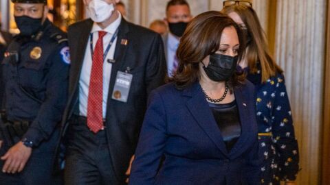Vice President Harris leaves the Capitol on Thursday after casting a procedural vote to start debate on the $1.9 trillion coronavirus relief bill.