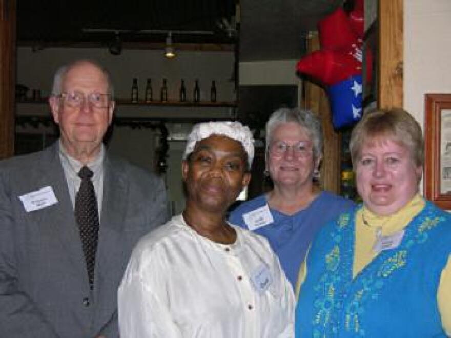 L-R Bill Wells, Jeannette Dean, Sarah Strange and Melissa Earnest at Jackson Purchase Historical Society meeting with Warren Thomas Historic Society members in Hickman.
