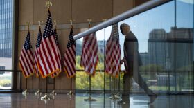 Democratic presidential nominee Joe Biden leaves after speaking Sunday at the National Constitution Center in Philadelphia.