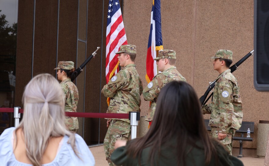Abilene High School Junior ROTC posts the colors at the dedication ceremony. Photo by Allison Diaz.