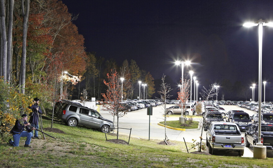 Prillaman and Feito outside a Honda dealership on what was a Federal campsite near Fredericksburg, Va.