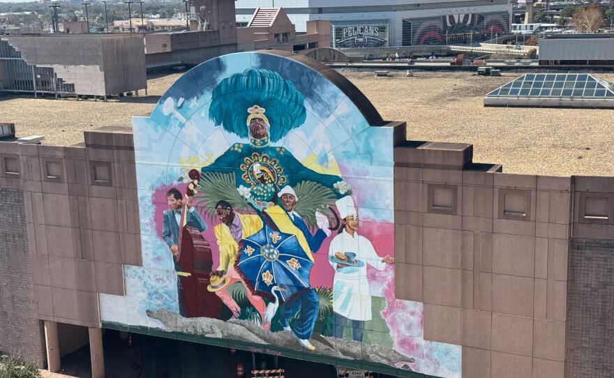 Ahead of the Super Bowl, New Orleans artist Annie Moran painted a mural on Girod Street, titled "The Welcoming Committee." Moran says she'll continue to add to mural after the game.