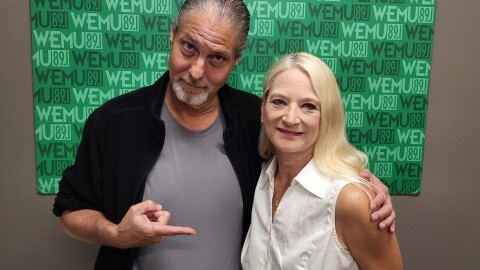 WEMU's own David Fair and Rebekah Warren, the new host of "Issues of the Environment," at the Timko Broadcast Center.