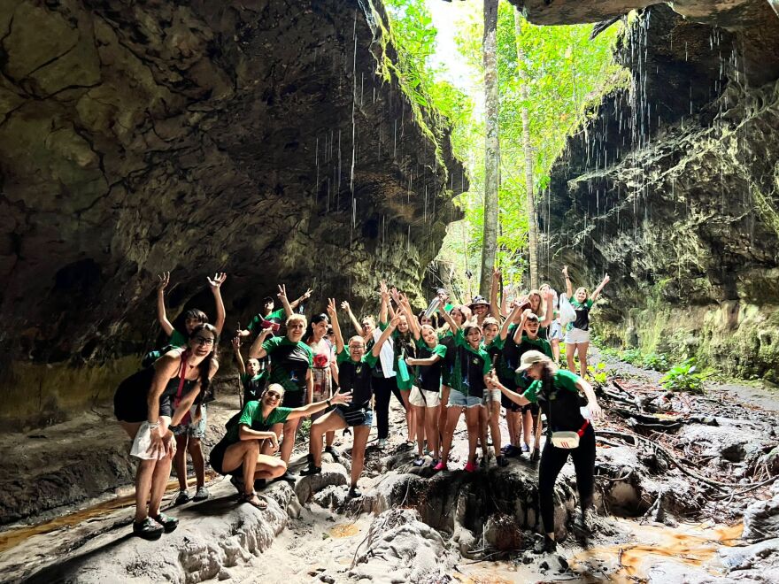 Families from Miami's Ada Merritt Elementary School visiting the Cachoeira Iracema waterfall in Brazil's Amazonas state in June.