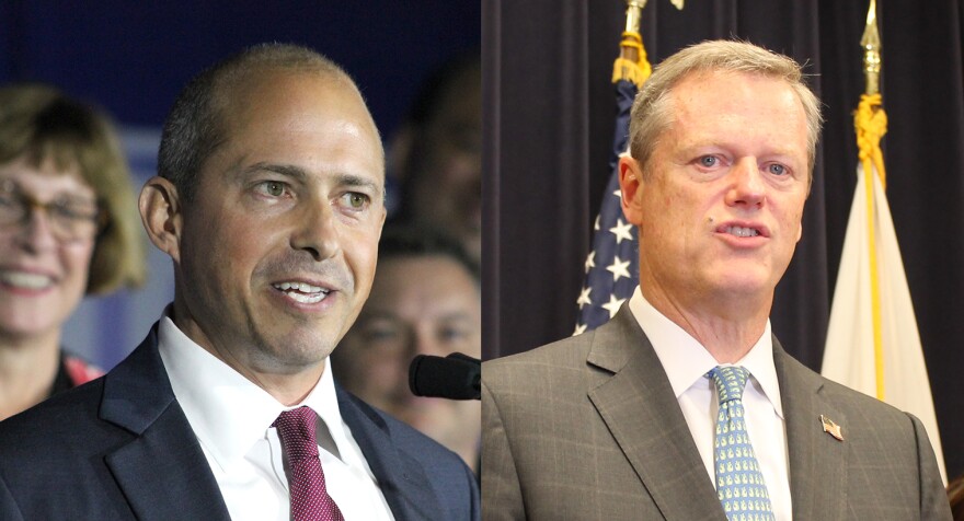 Challenger candidate Jay Gonzalez, at left, and Massachusetts Governor Charlie Baker.