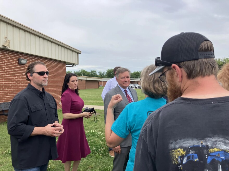 Oklahoma Attorney General Gentner Drummond speaks to attendees at an Inola press conference on June 2, 2026.
