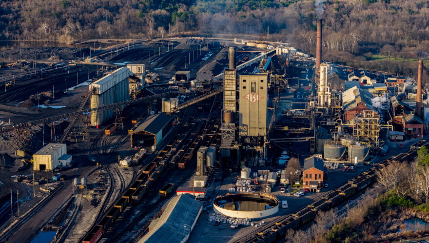 Smoke stacks and other industrial buildings can be seen in this arial view of ABC Coke near Birmingham.