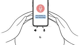 A diagram shows a phone held to a pregnant person's belly. The phone says "press button to start recording."